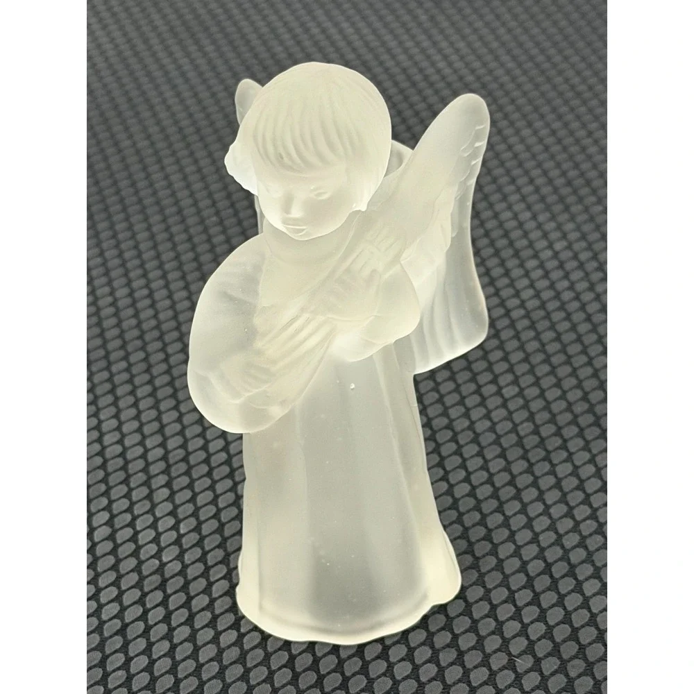 Crystal Caroling Angels Candle Holders Frosted Playing Musical Instruments Set 3